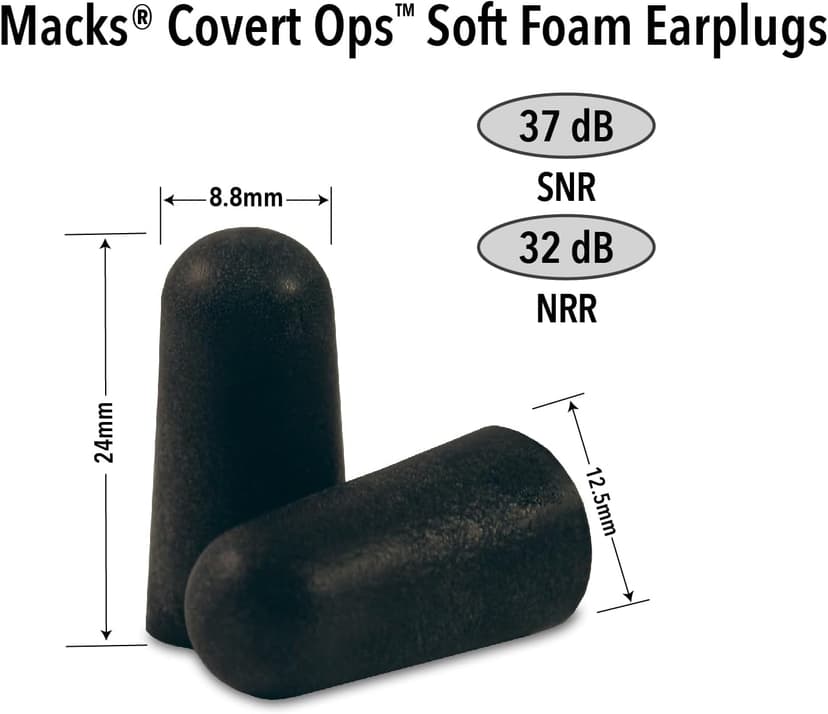 Mack's Covert Ops Soft Foam Shooting Ear Plugs, 50 Pair - 32 dB High NRR, 37dB SNR - Comfortable Earplugs for Hunting, Tactical, Target, Skeet and Trap Shooting