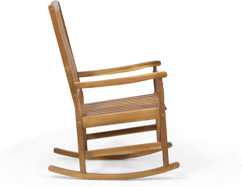 Christopher Knight Home Traditional Patio Garden Furniture Rocking Chair, Outdoor Acacia Wood Club Chair with Rocking Feature, Lounging Armchair, Solid Wood Accent Chair, Brown/Teak