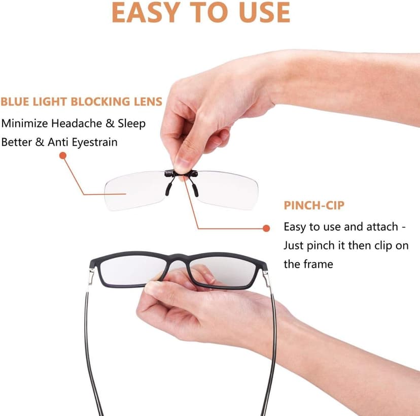 FONHCOO Clip on Blue Light Blocking Glasses Womens Mens over Prescription Glasses Frameless Lens Anti Eyestrain Headaches