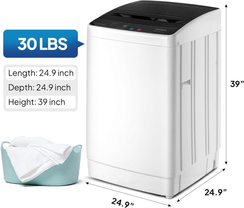 ROVSUN 30LBS Washing Machine, Full-Automatic Portable Washer with Stainless Steel Drum, Electric Laundry Machine, Washer and Spin Dryer Combo with Drain Pump for Home, Apartment