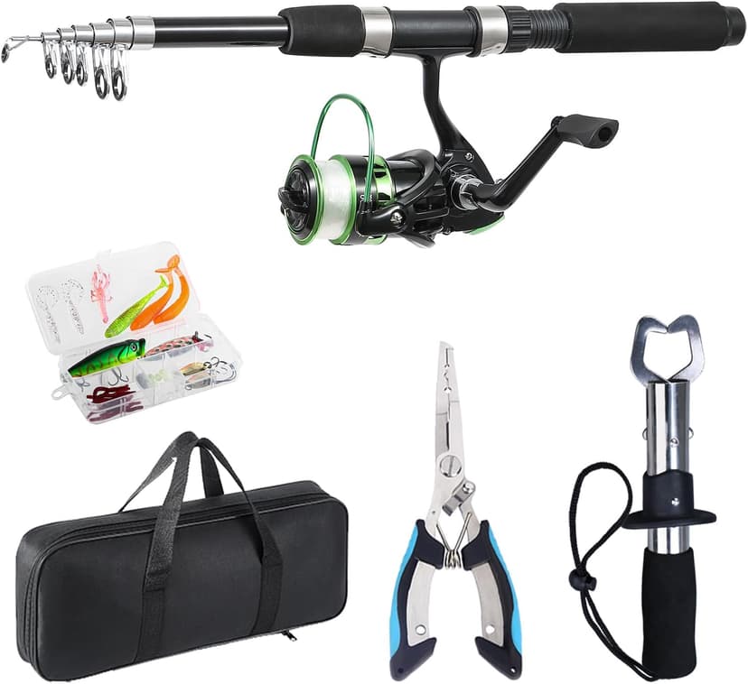 Tripquips Fishing Rod, 6.9ft Telescopic Fishing Rod and Reel Combo with Fishing Pliers and Lip Gripper Fishing Equipment, 5.2:1 Pre-Loaded Spinning Reel Combo Set Fishing Pole