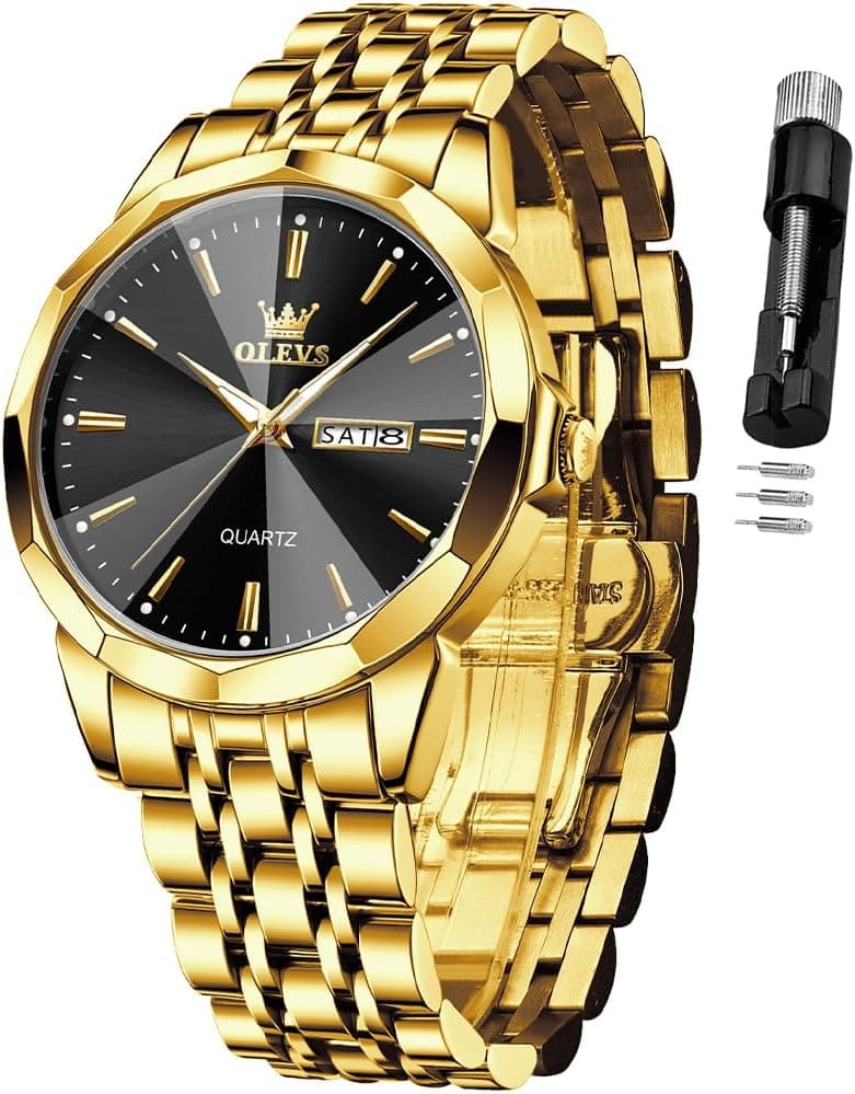 OLEVS Watch for Men Diamond Business Dress Analog Quartz Stainless Steel Waterproof Luminous Date Two Tone Luxury Casual Wrist Watch