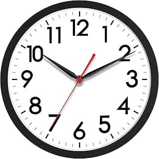 AKCISOT Wall Clock 10 Inch Silent Non-Ticking Modern Clocks Battery Operated - Analog Small Classic for Office, Home, Bathroom, Kitchen, Bedroom, School, Living Room(Black)