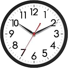 AKCISOT Wall Clock 10 Inch Silent Non-Ticking Modern Clocks Battery Operated - Analog Small Classic for Office, Home, Bathroom, Kitchen, Bedroom, School, Living Room(Black)
