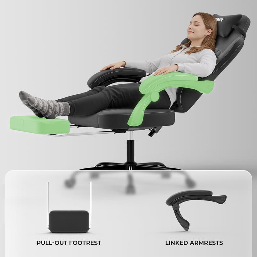 Ergonomic Gaming Chair Video Gamer Chairs Gaming Computer Chairs Gamer Chairs for Adults Massage Lumbar Support Swivel Height Adjustable Headrest Backrest Black