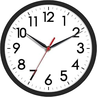 AKCISOT Wall Clock, Modern Small Wall Clocks Battery Operated 8 Inch, Silent Non-Ticking Analog Classic for Office, Home, Bathroom, Kitchen, Bedroom, School(Black)