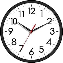 AKCISOT Wall Clock, Modern Small Wall Clocks Battery Operated 8 Inch, Silent Non-Ticking Analog Classic for Office, Home, Bathroom, Kitchen, Bedroom, School(Black)
