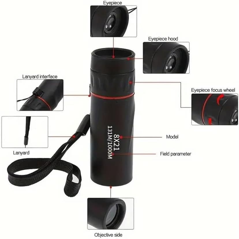 Compact High Power Monocular Telescope, 8X Magnification Portable Single Tube for Hiking, Bird Watching, Stargazing, and Outdoor Adventures