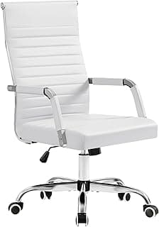 Furmax Ergonomic Office Desk Chair, Executive Ribbed Mid-Back PU Leather Conference Room Chair Adjustable Swivel Chair with Arms (1, White)