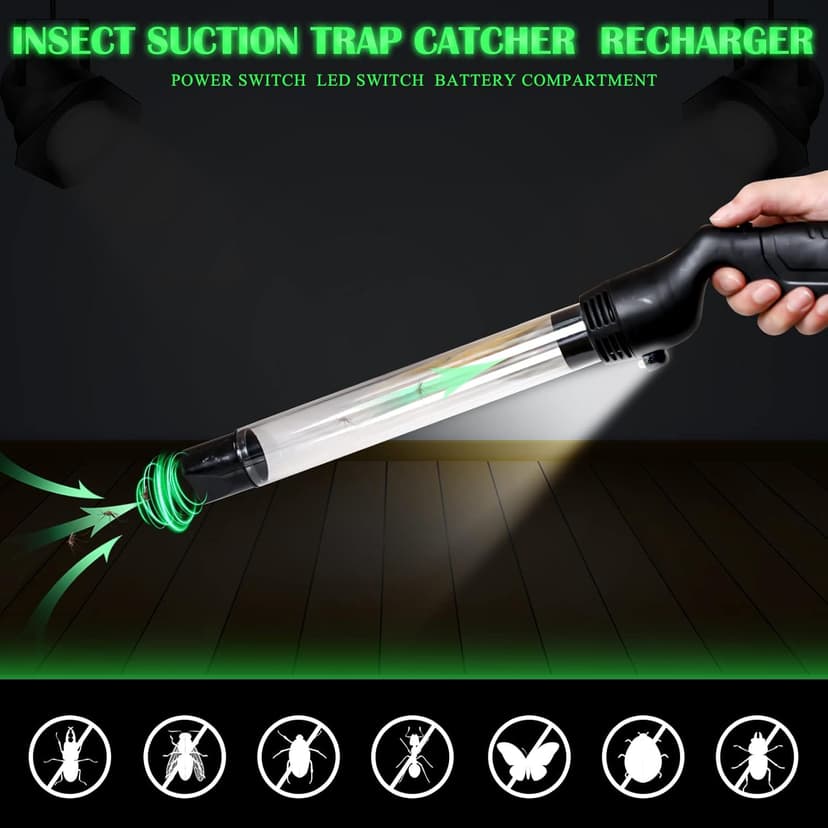 Qualirey 1 Pack Bug Vacuum for Adults Bug Vacuum Catcher Insect and Spider Traps Sucker Battery Powered Grabber with LED Light Stink Ant Moth Cockroach Small Bedbug