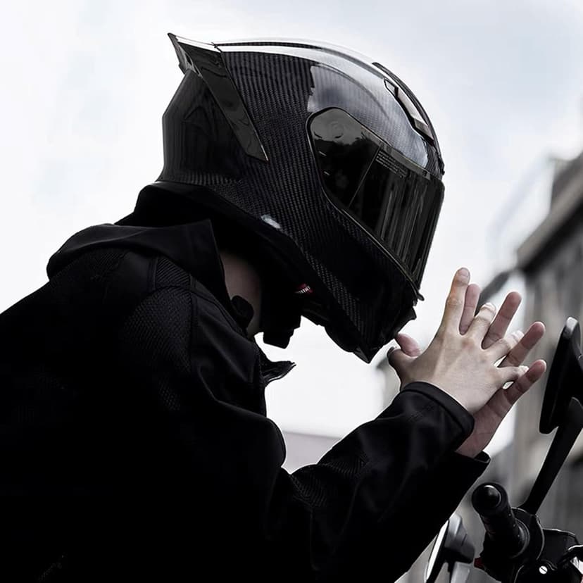 Carbon Fiber Full Face Motorcycle Helmets with Spoiler Sport Touring Street Motorcycle Helmet - Bluetooth Ready Speaker Pockets