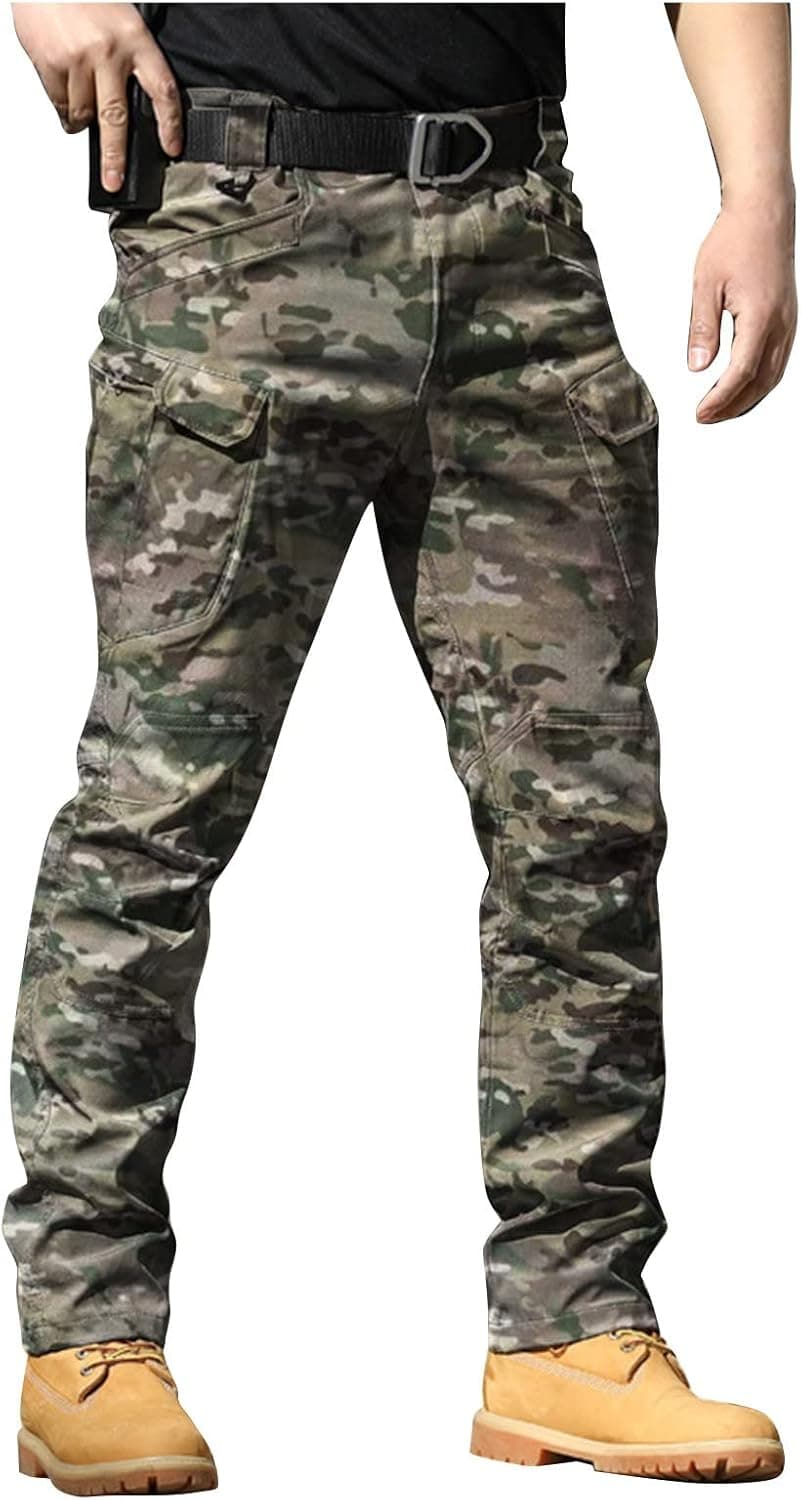 tobchonp Mens Cargo Pants Water Resistant Relaxed Fit Hiking Work Pants Multi Pockets Ripstop Flex Baggy Camo Tactical Pant