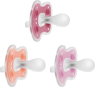 Dr. Brown's Advantage One-Piece Silicone Baby Pacifier, Fully Symmetrical Soother, Coral/Light Pink/Pink, 6-18m, BPA Free, 3 Pack