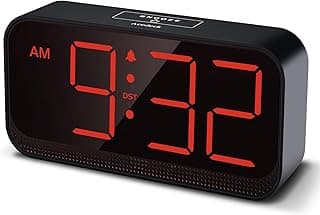 Acedeck Battery Operated Digital Clock: Cordless Small Alarm Clock for Bedroom Travel - Large Numbers 4 Dimmers for All Ages Red Digits