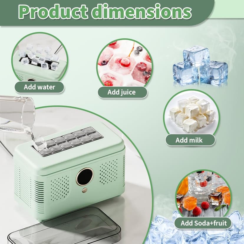 Portable Ice Maker, Fast Ice Making, Quiet, Energy-Efficient, with Ice-Cubes Detachment Rack and Removable Top Cover, Ice Makers Countertop for Home, Office, Parties, Camping, Travel
