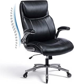 MALOL 300lbs Ergonomic PU Leather Office Chairs, High-Back y Home Computer Executive Chair with Lumbar Support and Flip-Up Arms, Black
