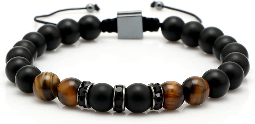 JoycuFF Gifts for Men Natural Tiger Eye Black Matte Agate Bracelets, Christmas Birthday Gifts for Boyfriend Husband Brother from Girlfriend Wife, To My Man Bead Bracelets