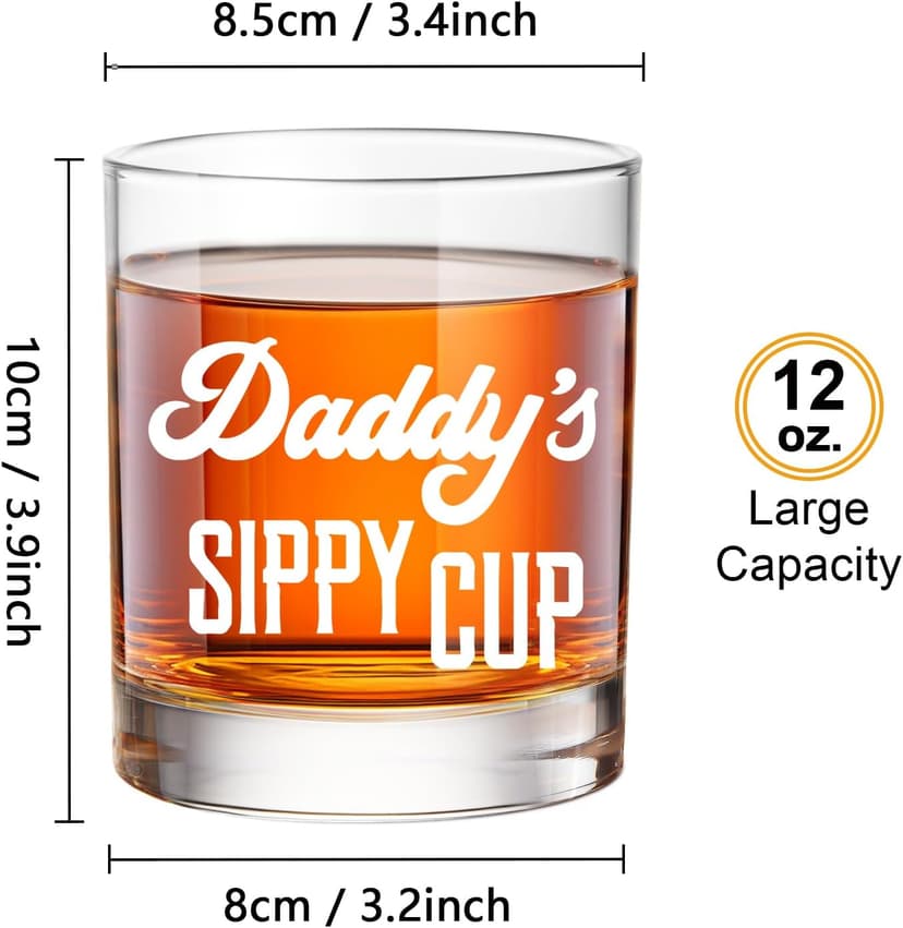LIGHTEN LIFE Daddy's Sippy Cup Whiskey Glass 12 oz,Unique Dad Gift in Valued Wooden Box,Funny Gag Gift for New Dad,Father,Husband from Kids Wife for Father's Day,Birthday,Christmas