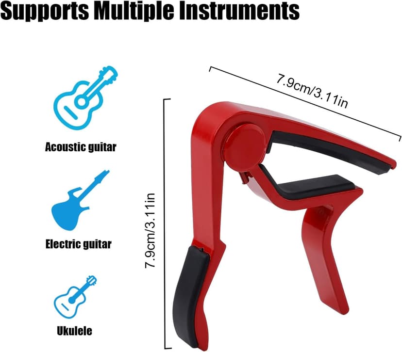 Guitar Capo, Metal Capo with Protective Silicone Pad Suitable for 6 String Guitar Acoustic Guitar Ukulele Electric Guitar Accessories (Red)