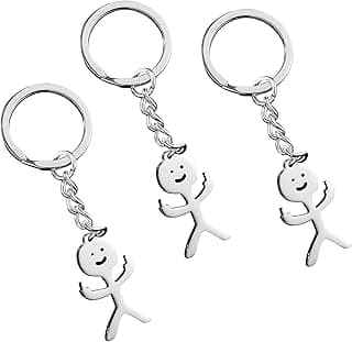 Junkin 3 Pcs Christmas Stainless Steel Funny Doodle Keychain Finger Keychain Long Distance Friendship Jewelry Gift Women Men