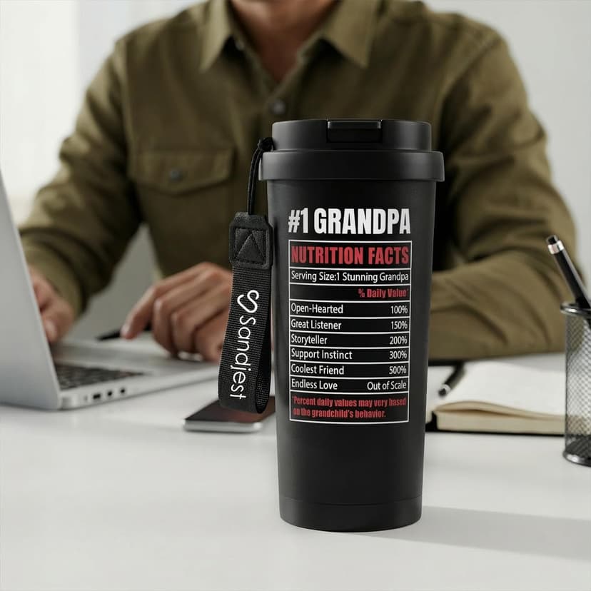 Grandpa Gift from Kids, Stainless Steel 2-in-1 Lid Coffee Tumbler 18 oz, Best Grandpa Ever Insulated Travel Mug for Men Granddads Grandfathers, Gift Idea for Birthday Christmas Fathers Day Retirement B0G4C5VMCR
