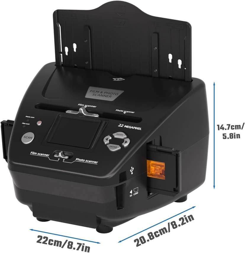 Photo and Slide Scanner with 2.4” LCD Screen, Convert Negatives & Slides 35mm/135 Film, Photo(3R,4R,5R), Business Card to 22MP JPEG Digital Photos, 4GB SD Card Included