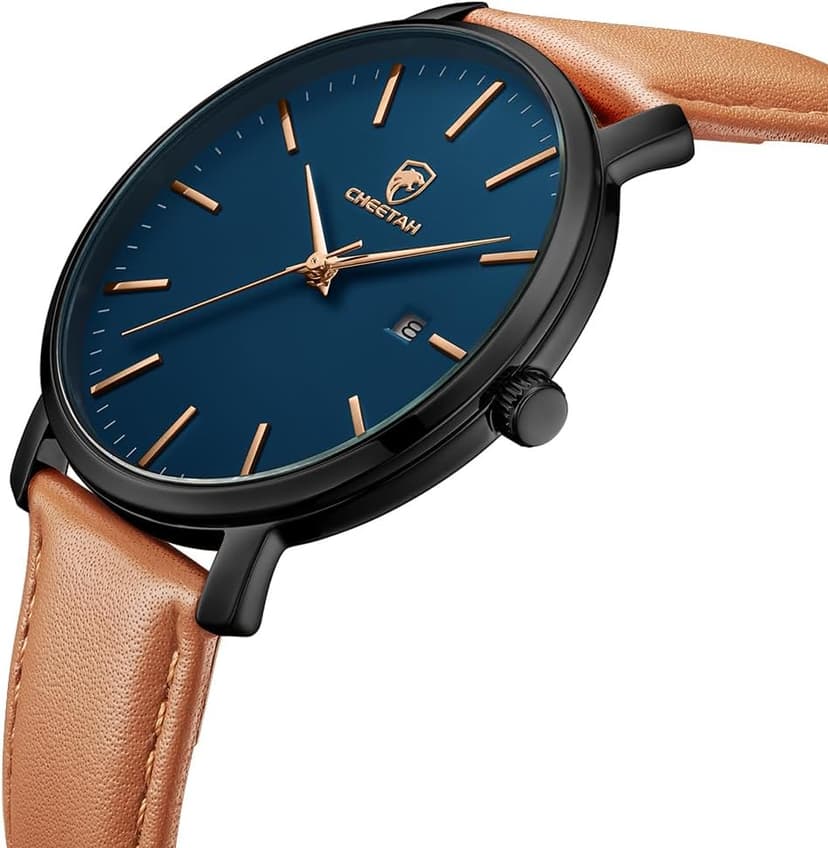 CHEETAH Minimalist Waterproof Quartz Watches for Men with Leather Strap, Auto Date