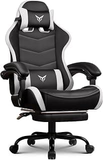 GTPLAYER Gaming Chair High Back Computer Chairs with Foot Rest for Adults, Ergonomic Height Adjustable Recliner Chair 300lbs with Linkage Armrest and Lumbar Support for Home Office, White