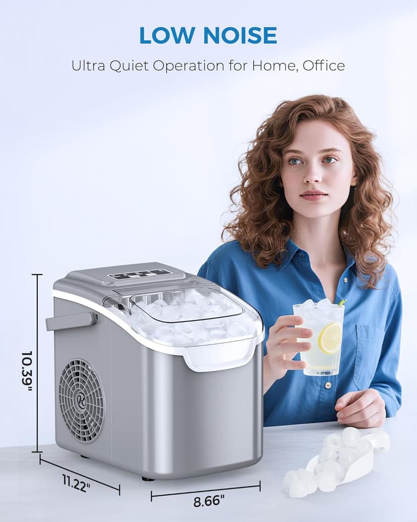 Antarctic Star Countertop Ice Maker Portable Ice Machine with Handle,Self-Cleaning Ice Makers, 26Lbs/24H, 8 Ice Cubes Ready in 6 Mins for Home Kitchen Bar Party (Grey)
