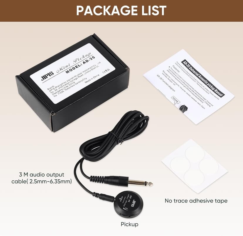 Universal Acoustic Guitar Pickup for Guitar, Ukulele, Mandolin, Violin,Canjo,Kalimba, Handpan,Surface-Adhesive Piezo Pickup with Volume Control