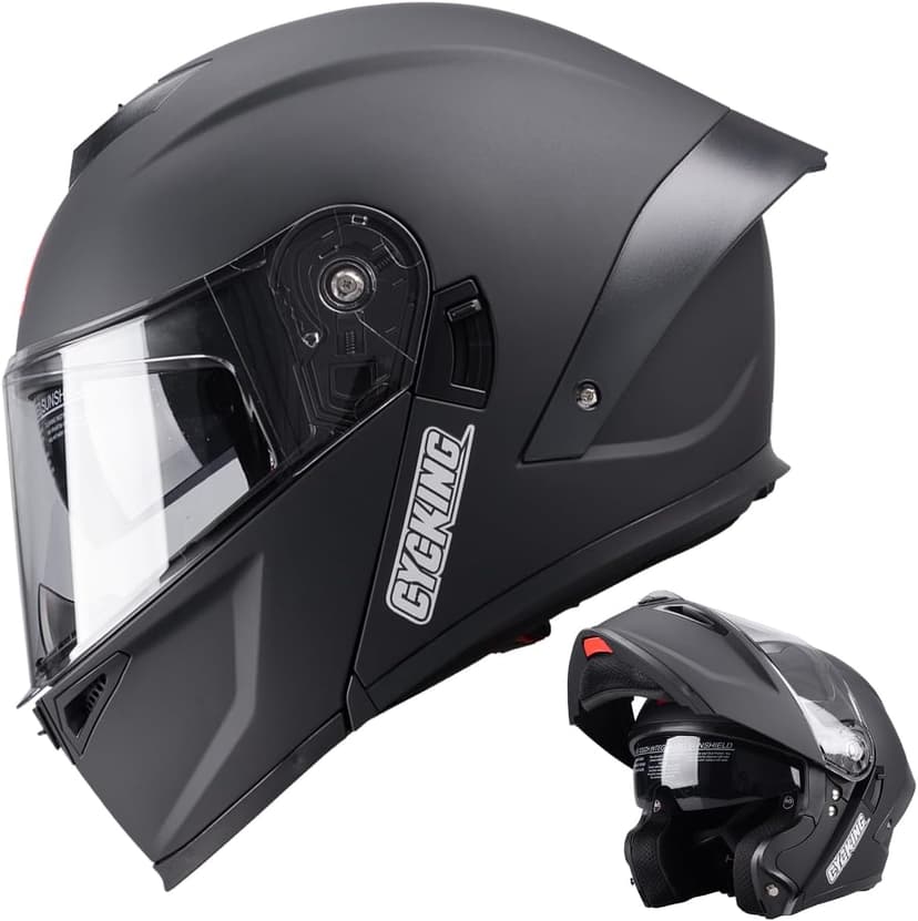 Modular Motorcycle Helmet, Flip Up Full Face Helmet with Dual Visor & Smoked Sunshield, DOT Approved Street Bike Helmet for Men & Women, Quick Release Buckle, Removable Washable Liner