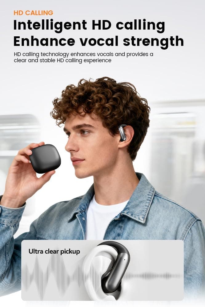 CuiSuto Ear Buds Wireless Earbuds Bluetooth Headphones with 60H Playtime LED Display Case, Over-Ear Hook with Mic, Stereo Sound, Easy Button Controls, Sports Earphones for Running Workout Gym Black