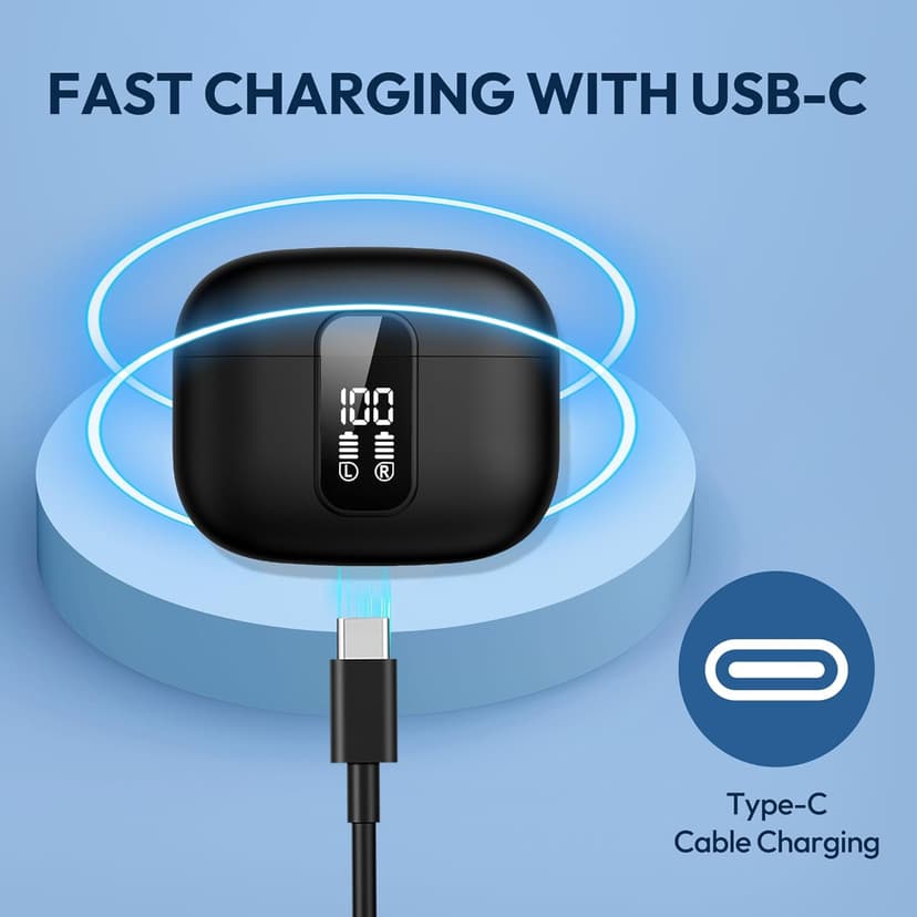 BAFONE Earbuds Wireless Bluetooth Ear Buds 60H Playback LED Power Display Headphone Wireless Bluetooth IPX5 Waterproof in-Ear Earbuds with Mic for Smart Phone Laptop Computer Sports (Black)