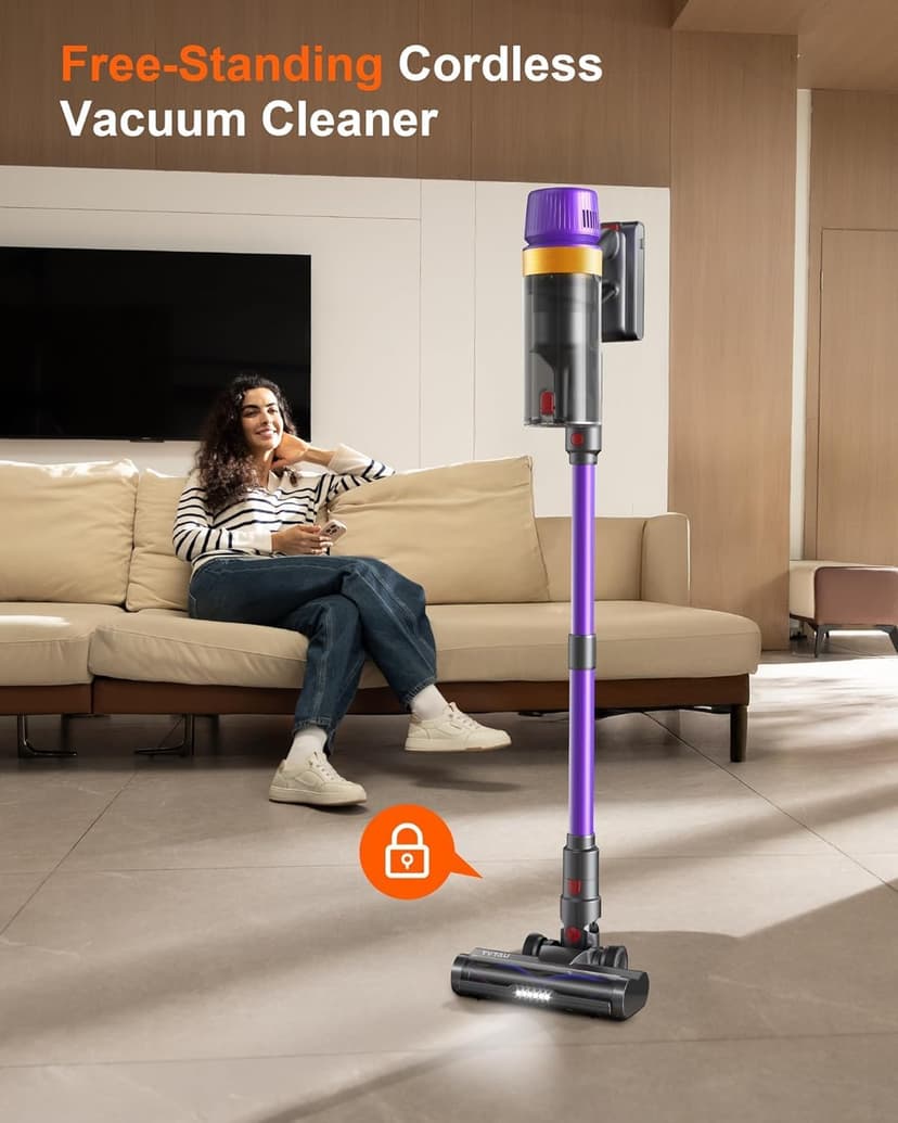 TVTAU Cordless Vacuum Cleaner, Self-Standing 620W 55KPA 75Min Runtime Stick Vacuum for Home, 1.8L Dust Cup, LED Display, Anti-Tangle, 8-Stage Filtration, for Hardwood Floor Carpet Pet Hair