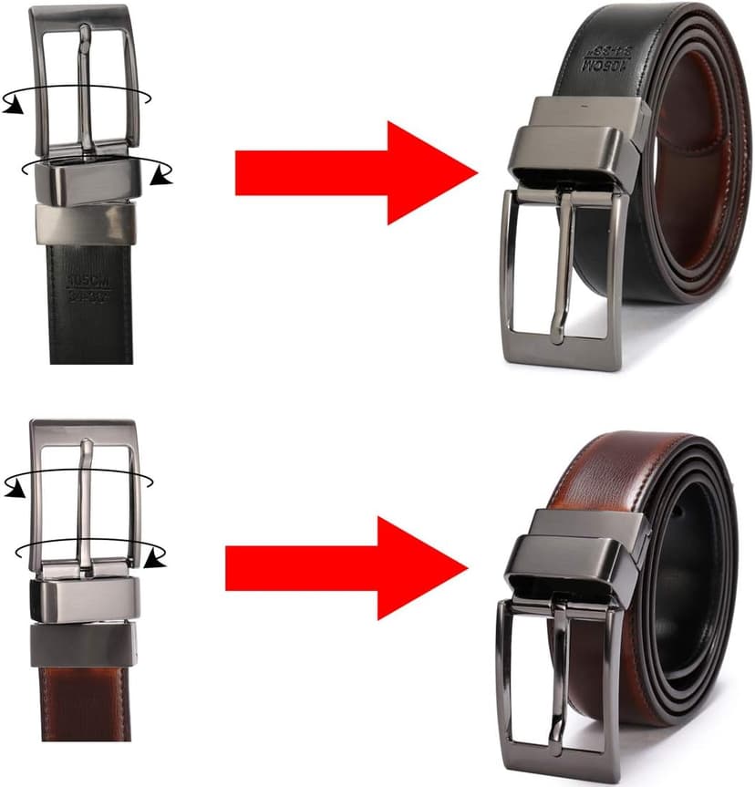 beltox fine Men's Dress Belt Leather Reversible 1.25" Wide Rotated Buckle Gift Box