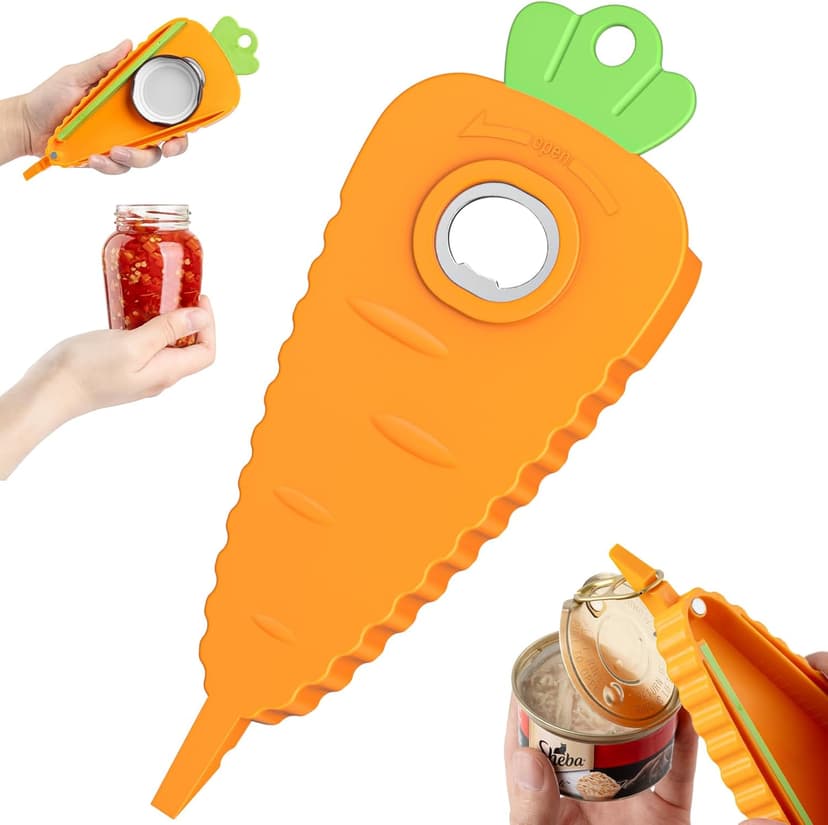 Jar Opener Bottle Opener for Weak Hands, Seniors with Arthritis and Anyone with Low Strength, Get Lids Off Easily, Carrot Shaped with Magnets for Decorate Fridge, Best Gift for Kitchen Gadgets