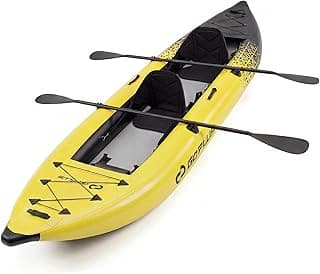 Goplus Tandem Inflatable Kayak, 12.5FT 2-Person Kayak for Adults w/507 LBS Weight Capacity, 2 Aluminium Oars, Padded Seat, 2 Fins, Hand Pump, Carry Bag, Repair Kit, Portable Touring Kayaks