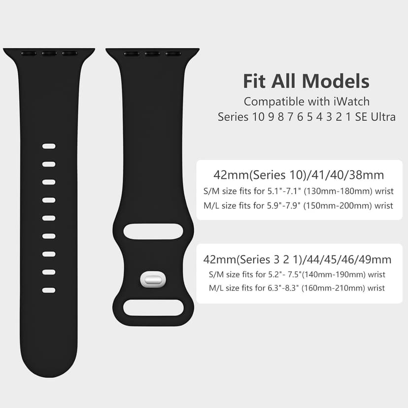 Sport Band Compatible with Apple Watch Band 44mm 45mm 46mm 40mm 42mm 38mm 41mm 49mm, Soft Silicone Waterproof Replacement Strap for iWatch Watch Series 11 10 9 8 7 6 5 4 3 2 1 SE Ultra Women Men