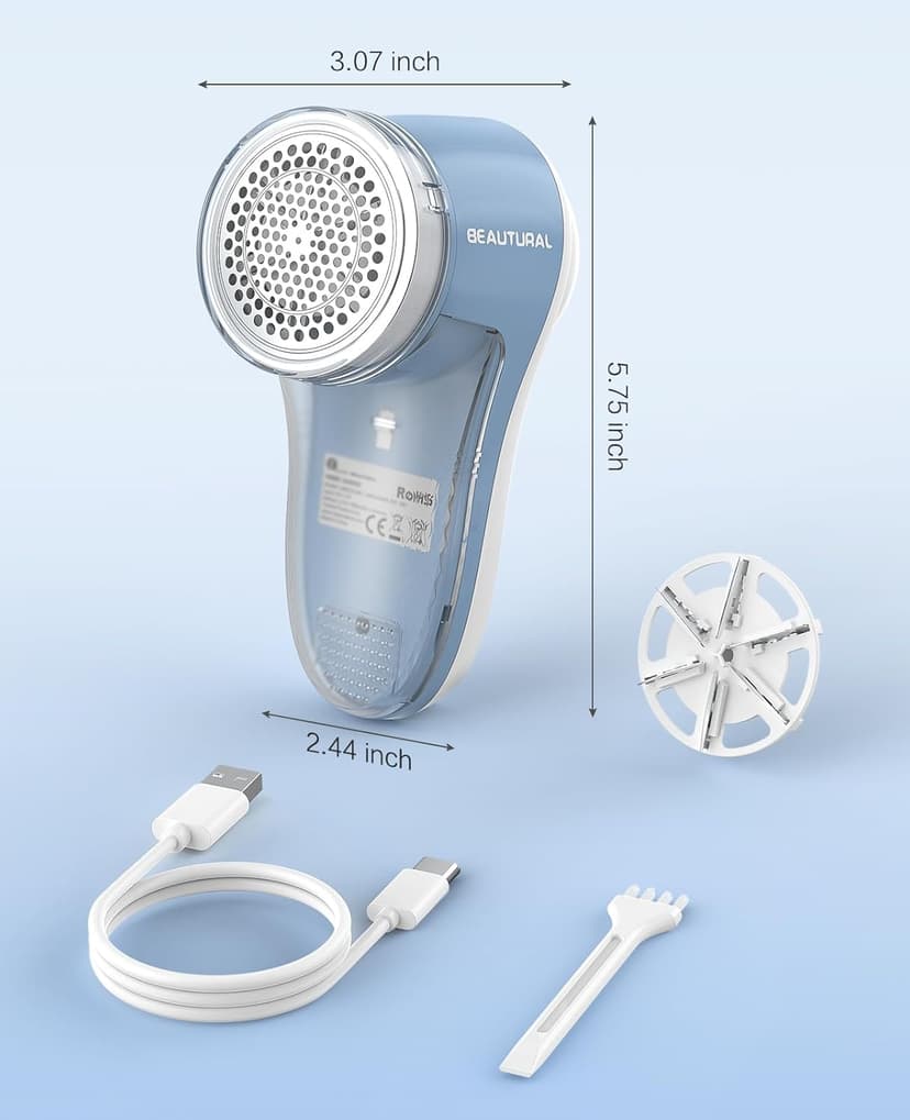 BEAUTURAL Fabric Shaver, Rechargeable Lint Remover for Clothes, Electric Lint Shaver with 6-Leaf Blades, Sweater Shavers to Fuzz, Lint Balls, Pillings, Bobbles for Clothes and Furniture