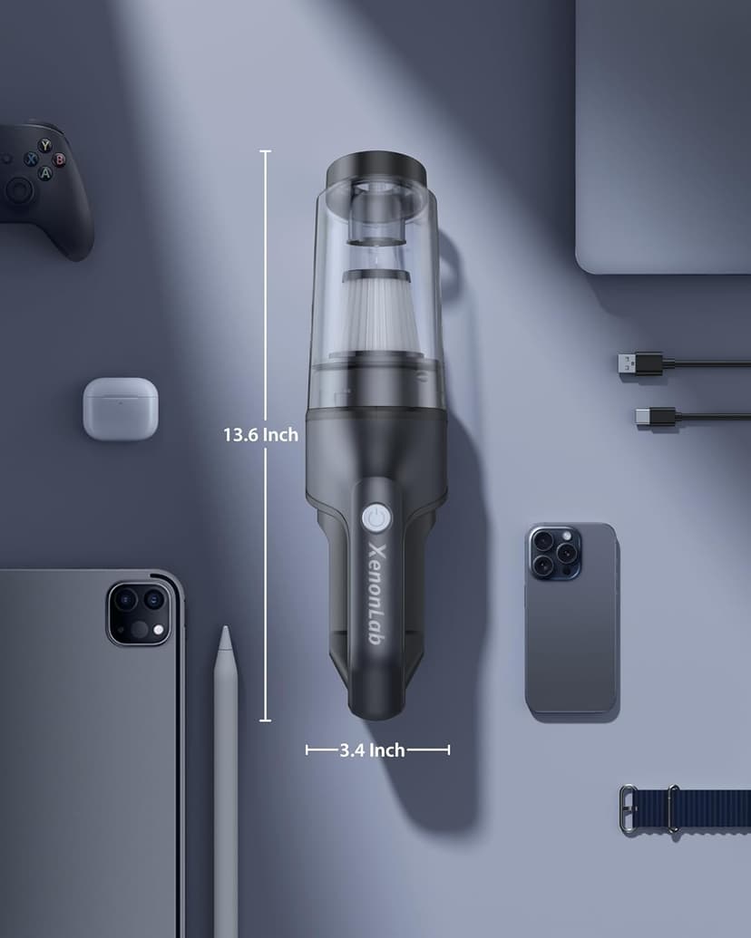 XenonLab Handheld Vacuum Cordless 1.1 Pounds Car Vac 10000PA Hand Held Vacuums 4-in-1 Hand Vac Cordless Rechargeable HEPA Filter Large Capacity Dust Cup for Car Office Home Pets Hair (Gray)