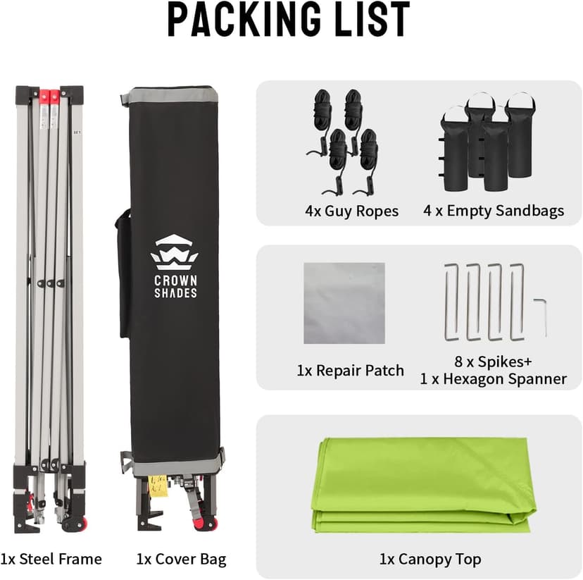 CROWN SHADES 10x10 Pop Up Canopy - Beach Tent with One Push Setup - Easy Outdoor Sun Shade for Events, Parties, Camping - Gazebo with STO-N-Go Cover Bag, Silver Coated Top, Green