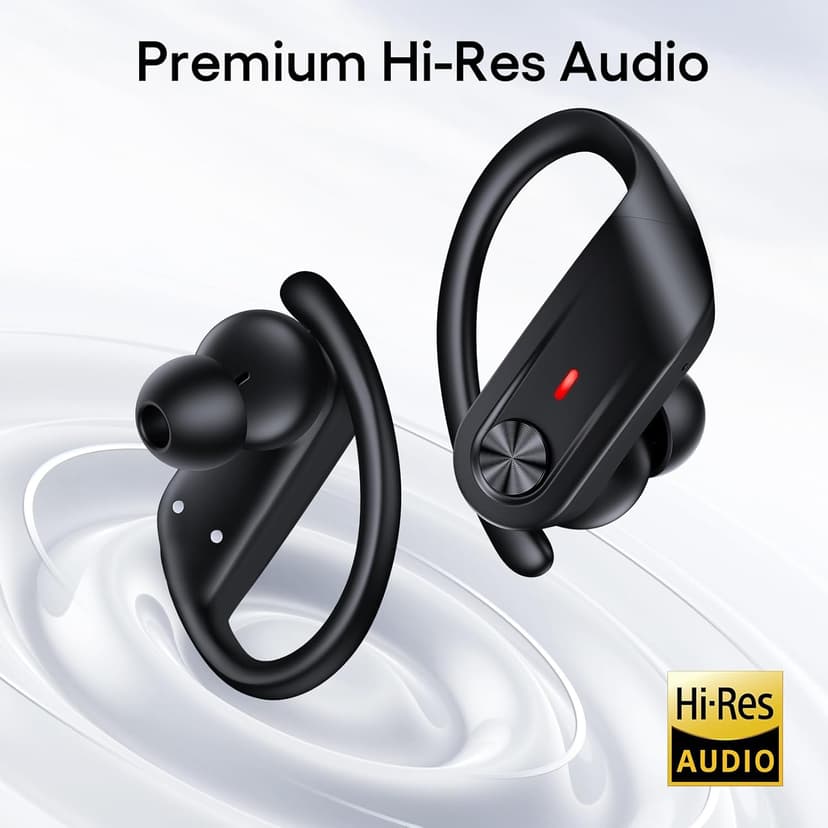 Hybrid Active Noise Cancelling Wireless Earbuds 80 Hrs Playtime Hi-Res Stereo Sound Bluetooth Headphones with Transparency Mode Ear Buds with Earhooks ANC Sports Earphones for Workout Running Travel