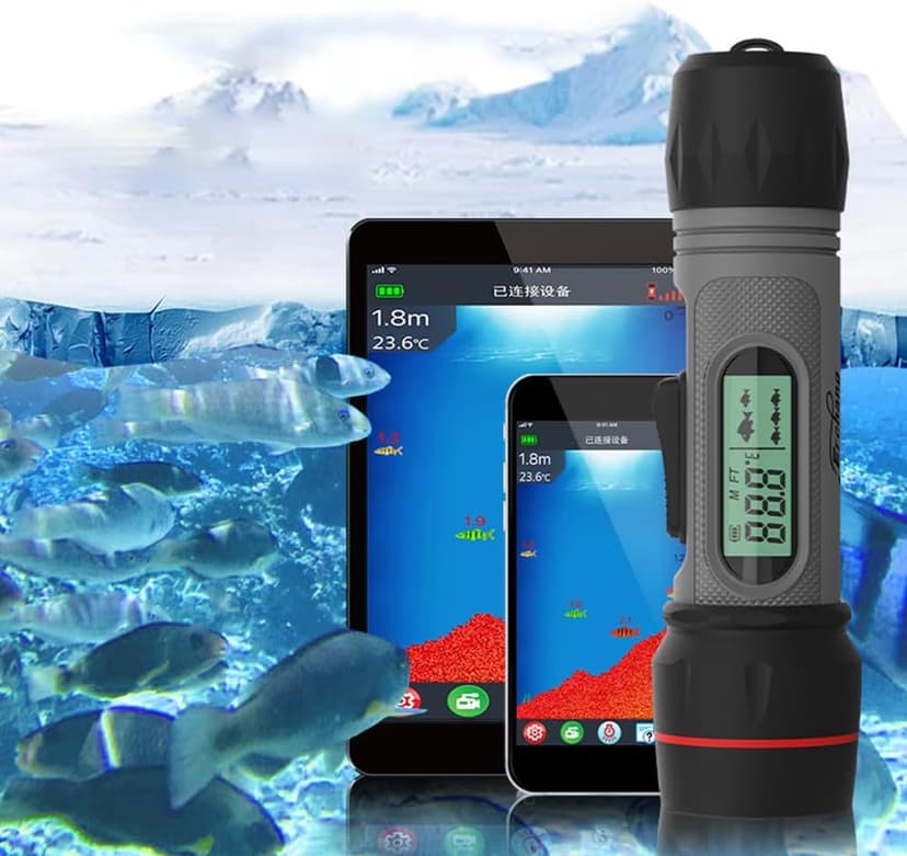 HXBER Fish Depth Finder Handheld Fish Finder Waterproof Sonar Fish Finder for Ice Fishing, Black