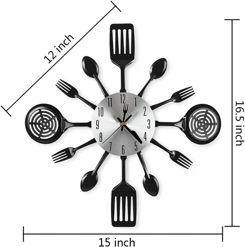 CIGERA 16 Inch Cutlery Kitchen Wall Clocks with Fork and Spoon Dial, Silent Clock Movement and Battery Operated, Great Wall Decor and Housewarming Gifts