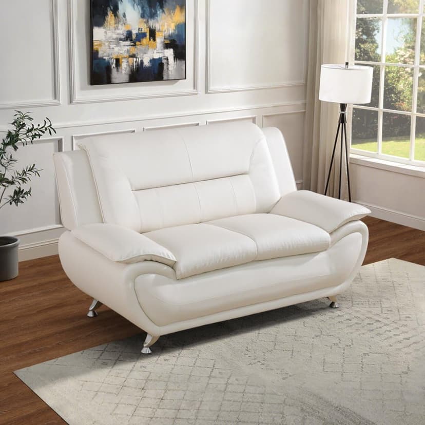 Leather Sofa Set for Living Room 3 Piece Living Room Furniture Set Modern Couch Set with 3-Seater Sofa, Loveseat and Armchair (Cream White)