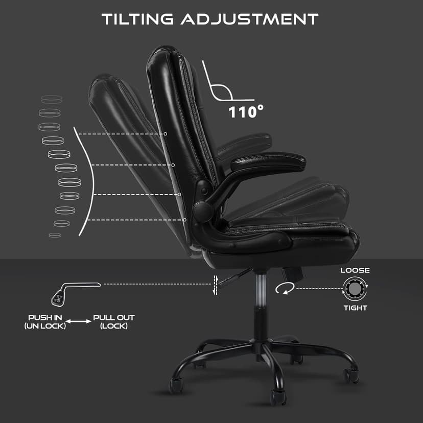 VITESSE Ergonomic Office Chair with Flip-up Armrests, Big and Tall Leather Executive Office Chair, High Back Lumbar Support Home Computer Desk Chair, Heavy and Duty Computer Chair (Black)