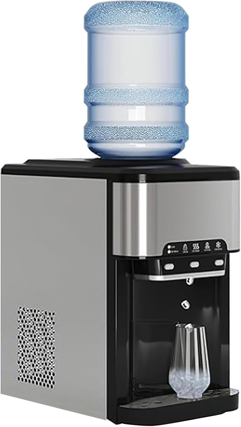 TABU 3-in-1 Countertop Water Dispenser&Ice Maker with 3 Temp Settings, 44LBS/24H, 4LBS Storage, Top-Loading, for 3-5 Gallon Bottles