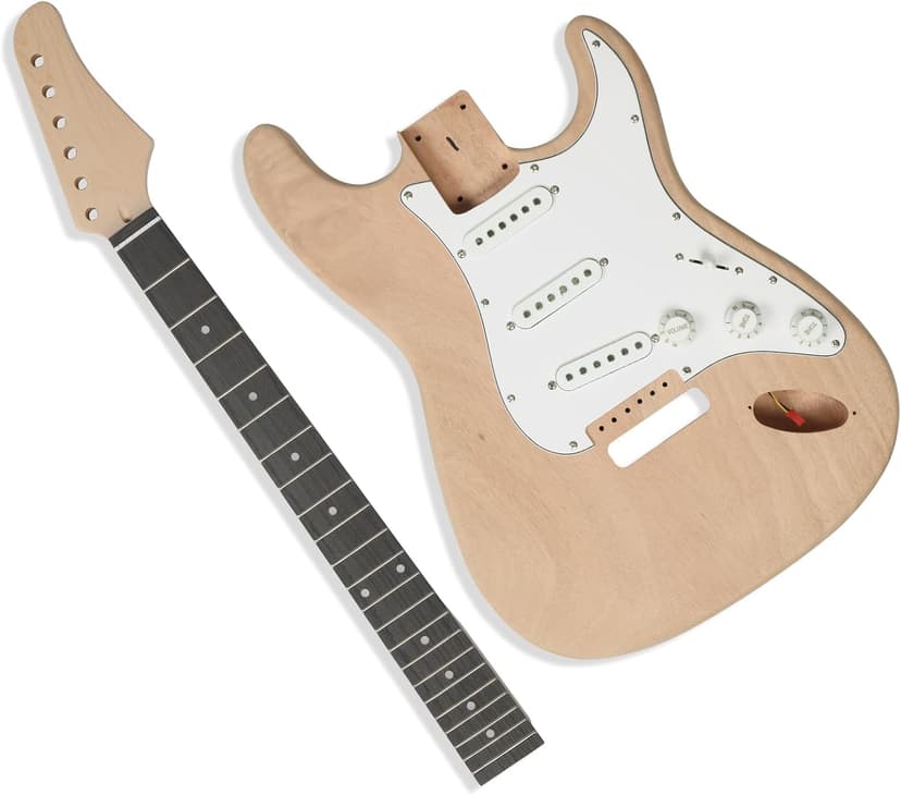 Ktaxon DIY Electric Guitar Kit with Mahogany Body, Full Size 6-String Electric Guitar Kits W/Maple Neck, Shoulder Strap, SSS Pickups, All Accessories Included, Wood Color (KST)