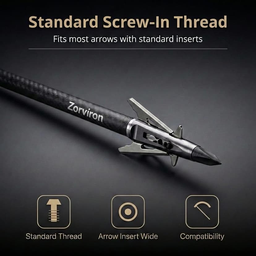 Mechanical Expandable Broadheads Hunting Arrow Tips, 100 Grain 2 Inch Cut, 440 Stainless Steel Blades & Chisel Tip, 8-32 Thread for Crossbow & Compound Bow Bolts, Up to 500 FPS Tested, 4 Pack