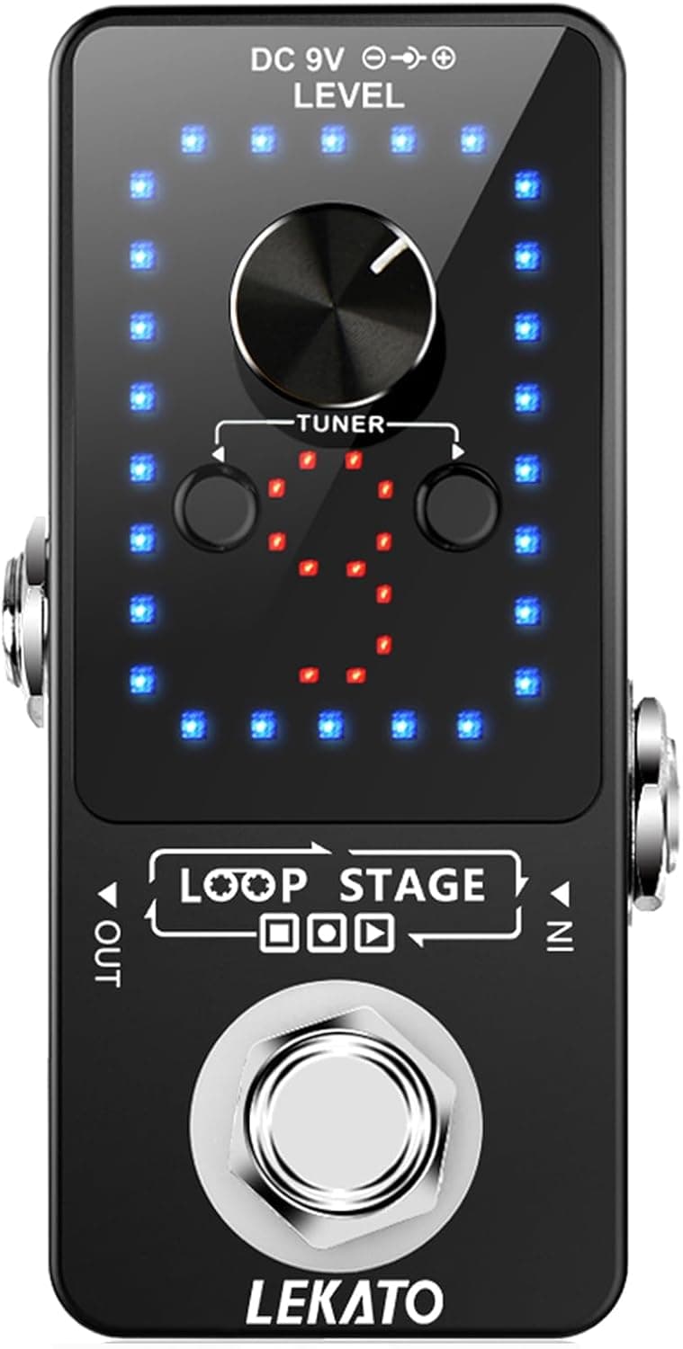 LEKATO Looper Guitar Pedal Guitar Loop Pedal Tuner Pedal 9 Loops 40 Minutes Record Time Unlimited Overdubs for Electric Guitar Bass (Black)